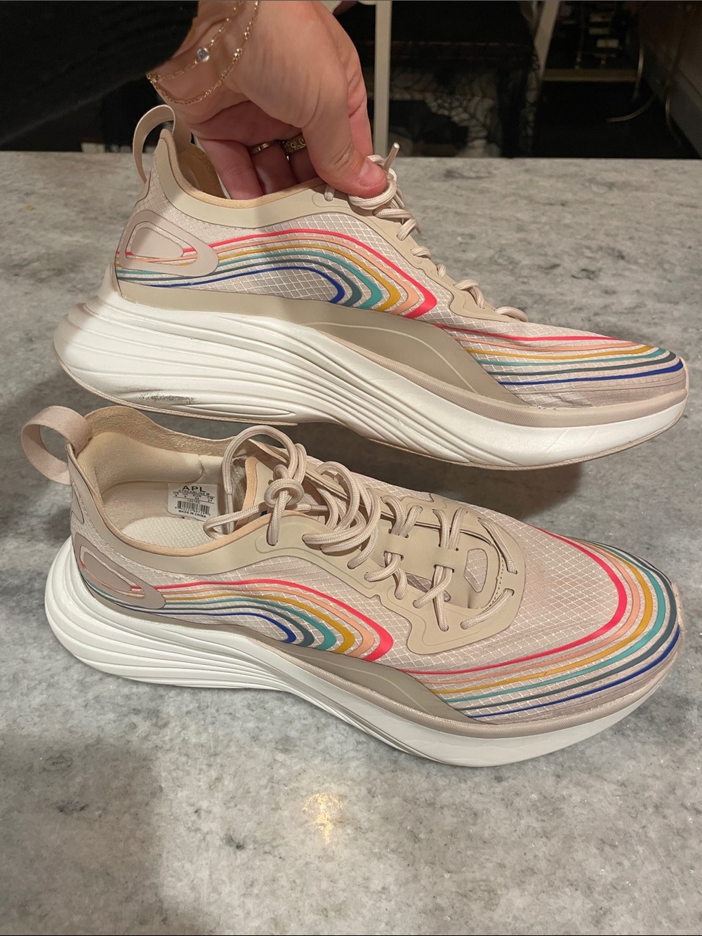 APL Women's Beige Sneakers with Rainbow Stripe Detail